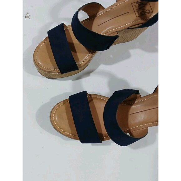 DV8 Dolce Vita Ankle Strap Wedge Heel Sandals Shoes Est Size 8.5 Blue Suede - Picture 2 of 12